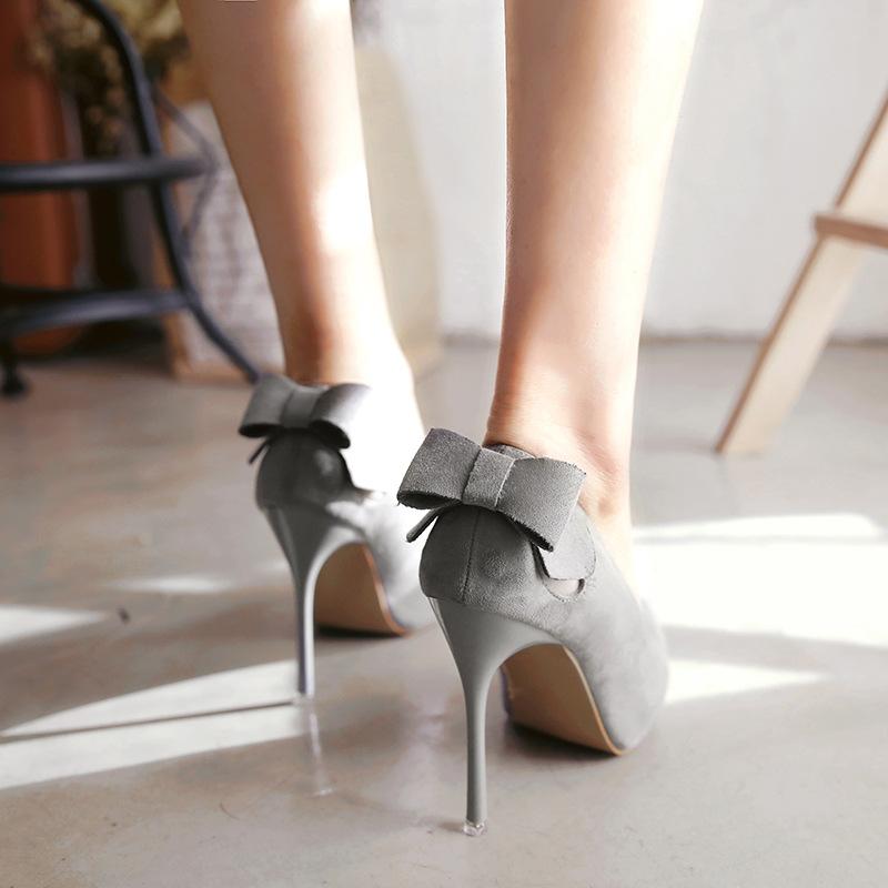 Solid Color Back Bowknot Decorate Pointed Toe Stiletto High Heels Party Shoes