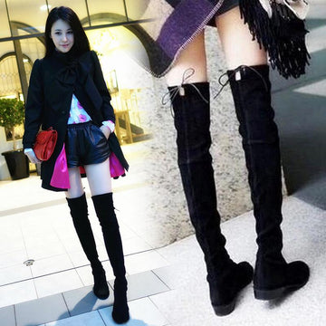 Back Lace Up Round Toe Flat Over-knee Long Boots