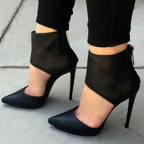 Patchwork Stiletto Heel Pointed Toe Ankle Band Zipper High Heels