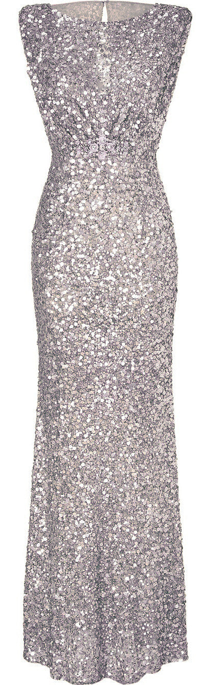 Sequins Sleeveless Scoop Hollow Out Long Slim Party Dress
