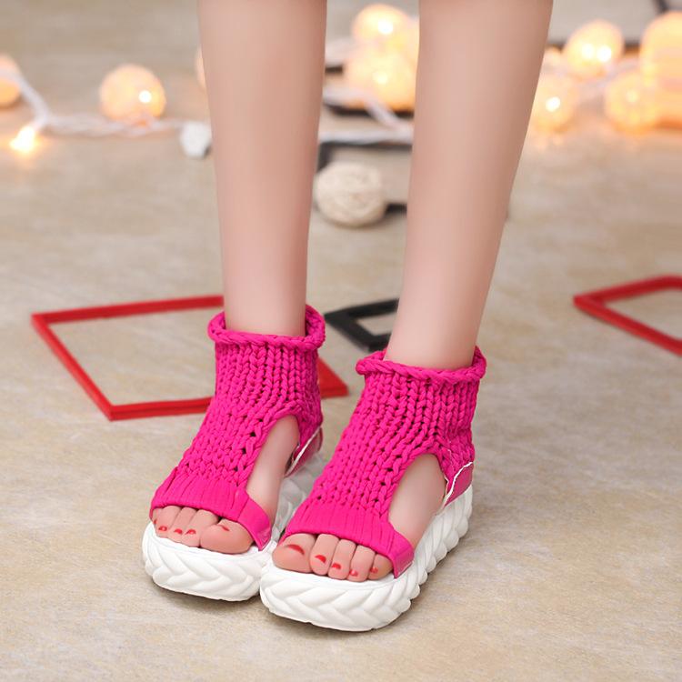 Knit Cut Out Open Toe Platform Flat Sandals
