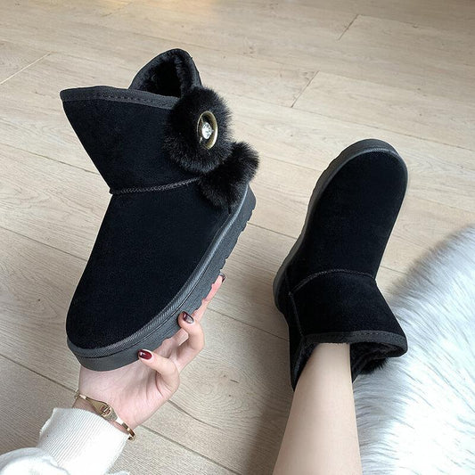 Fur Snow Flat Ankle Round Toe Boots