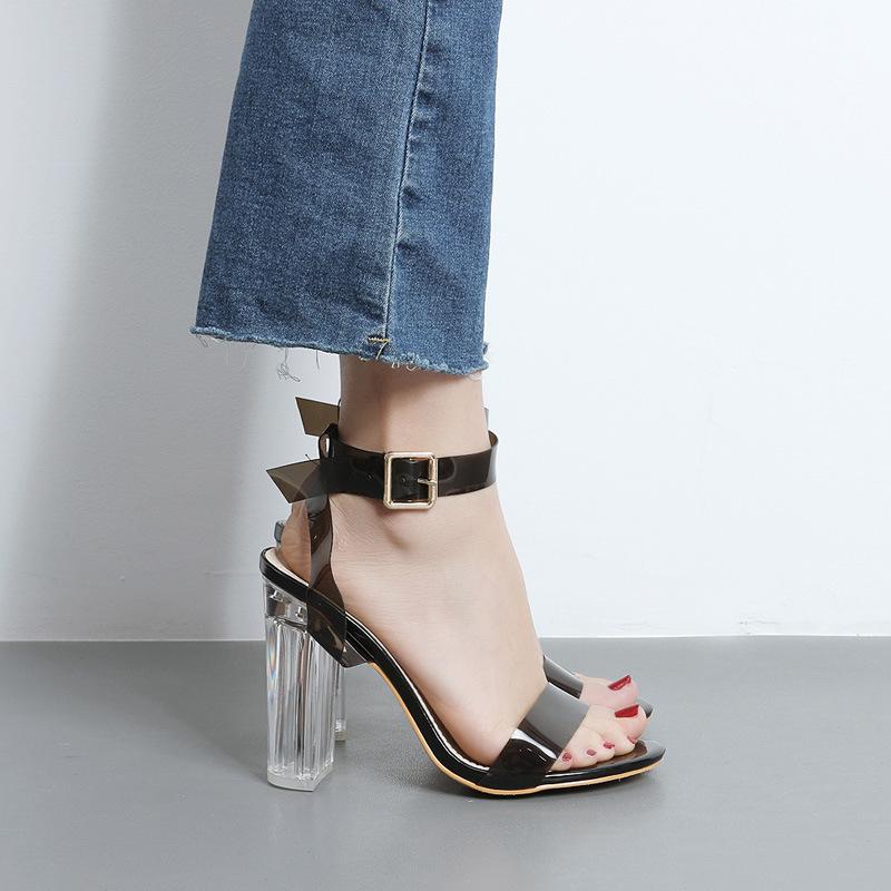 Transparent Chunky Heel Peep-toe Ankle Strap Party Sandals
