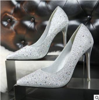 Crystal Pointed Toe Low Cut Stiletto Super High Heels