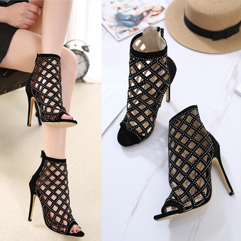 Roman Style Cut Out Ankle Length Peep-toe Short Boot Sandals