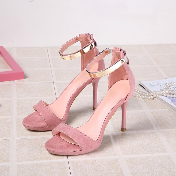 Stiletto Heel Peep-toe Metal Suede Ankle Strap Sandals