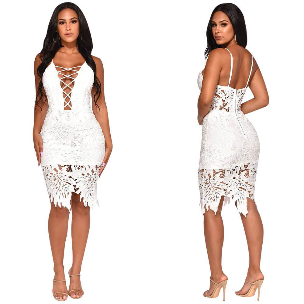 Spaghetti Straps Hollow Out Lace Irregular Party Dress
