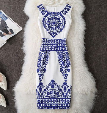 Sexy Print Scoop Sleeveless Short Dress