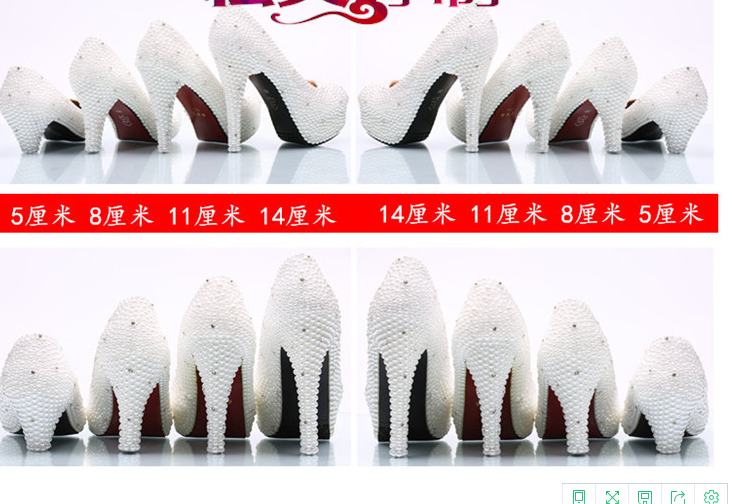 Crystal Beadings Round Toe Low Cut Stiletto High Heels Bridal Wedding Shoes