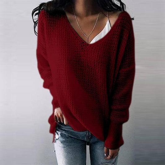 Oversized Pure Color V Neck Pullover Sweater