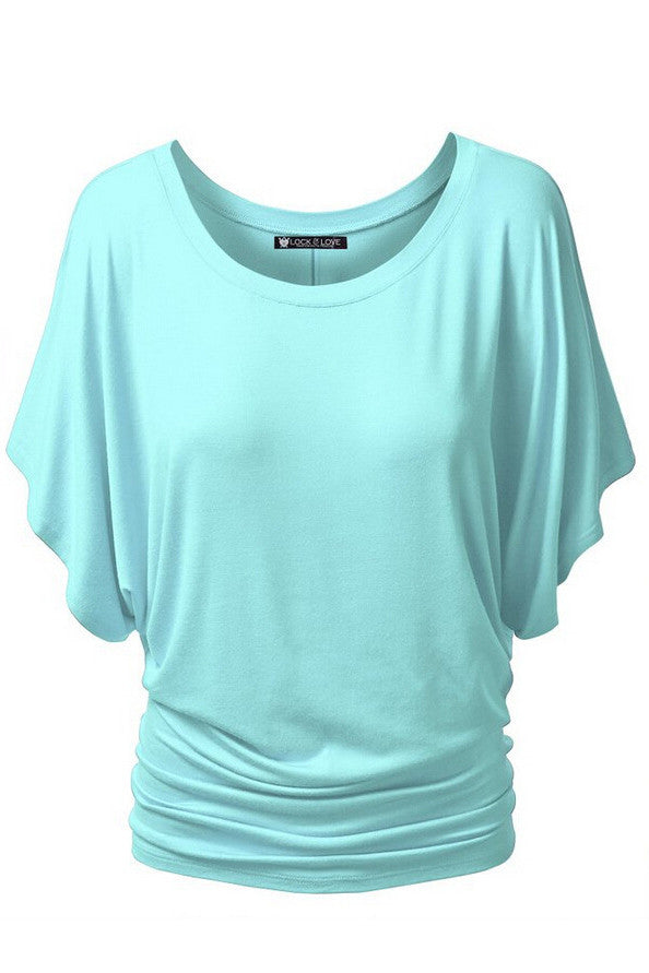 Scoop Pure Color Short Bat-wing Sleeves Loose T-shirt