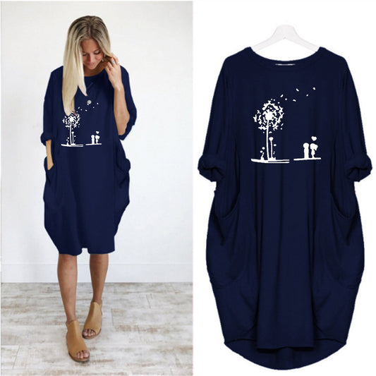 Loose Christmas Print Sweatshirt Midi Dress