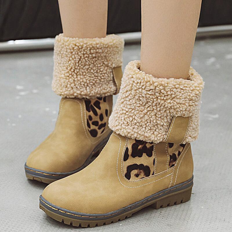 Leopard Print Chunky Low Heel Suede Calf Boots