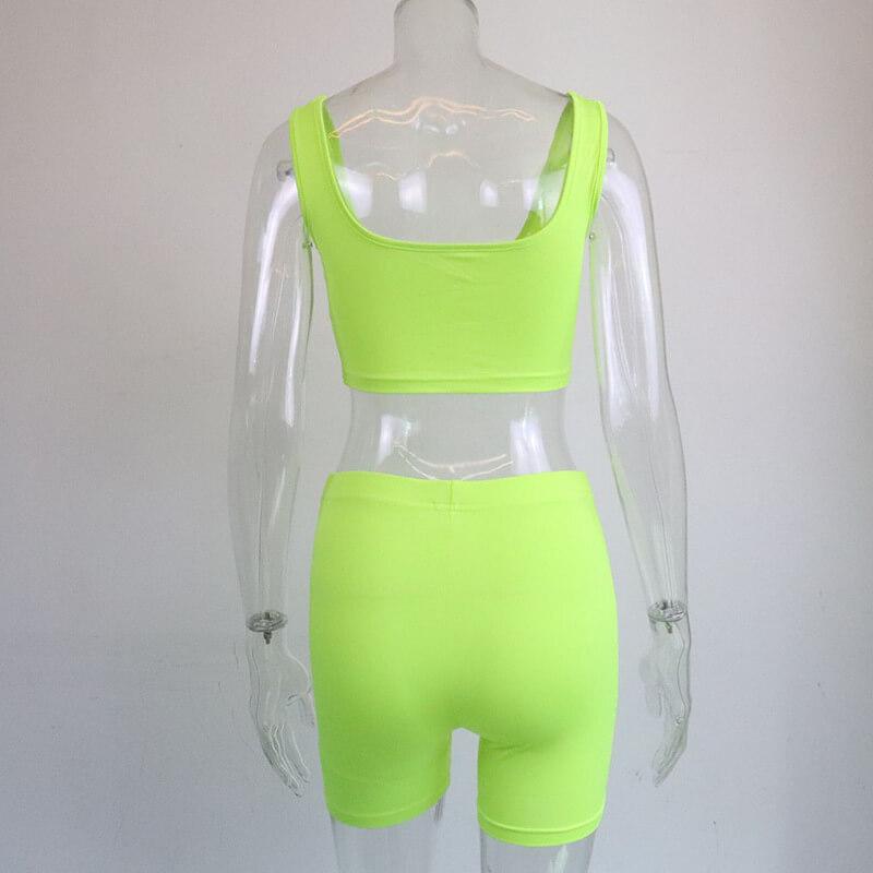 Sexy Candy Color Tank Top Reflect High Waist Bodycon Two Pieces Set