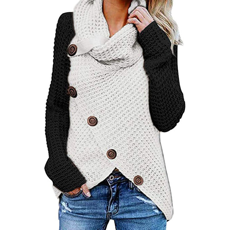 Turtleneck Button Up Wrap Sweater