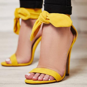 Yellow  Strap High Heel Bow Sandals