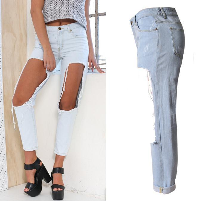 BF Big Holes Loose 9/10 High Waist Jeans - Meet Yours Fashion - 5