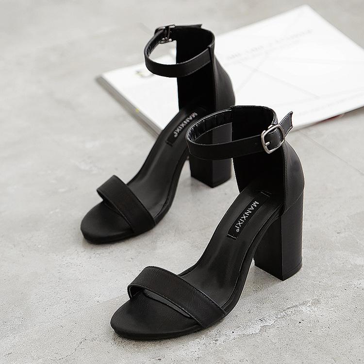Pure Color Chunky Heel Peep-toe Ankle Strap Sandals