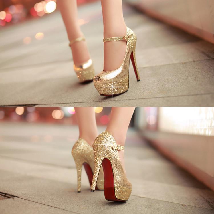 Charming Rhinestone Stiletto Heel Round Toe Ankle Strap High Heels Party Shoes