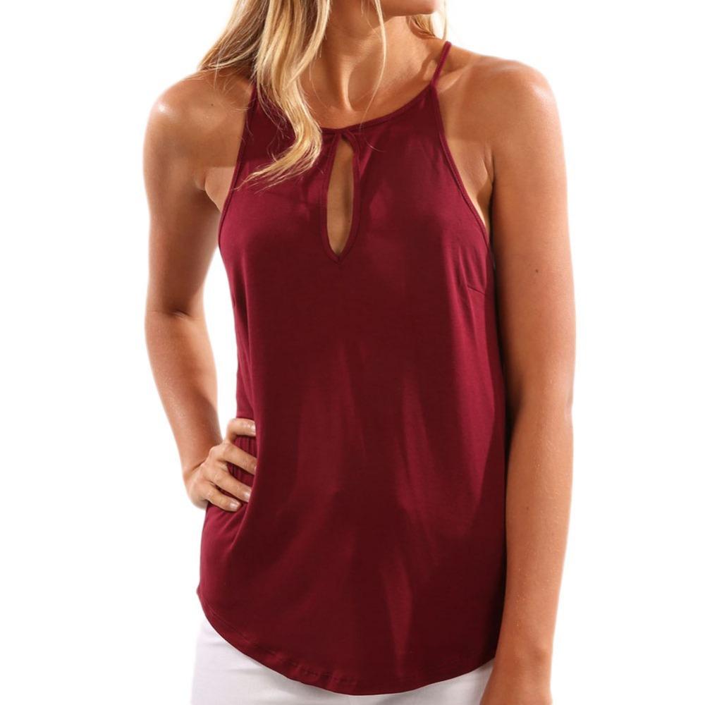Pure Color Simple Spaghetti Straps Cut Out Tank Top
