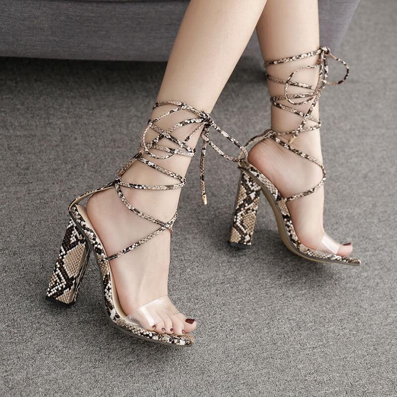 Leopard Suede Chunky High Heel Strappy Ankle Sandals