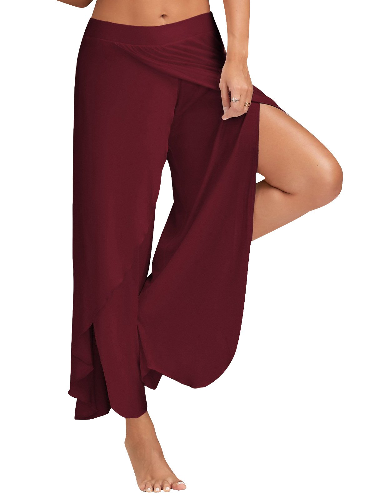 Low Waist Pure Color Irregular Split Wide-Leg Loose Yoga Pants
