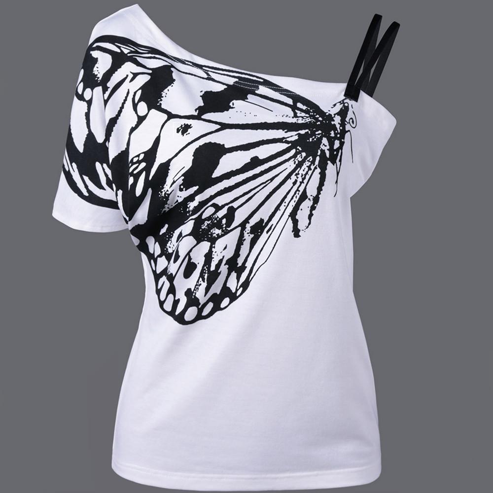 Print One Shoulder Short Sleeves T-shirt