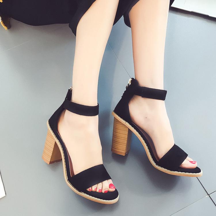 Summer Suede Chunky Heel Peep-toe Ankle Strap Sandals
