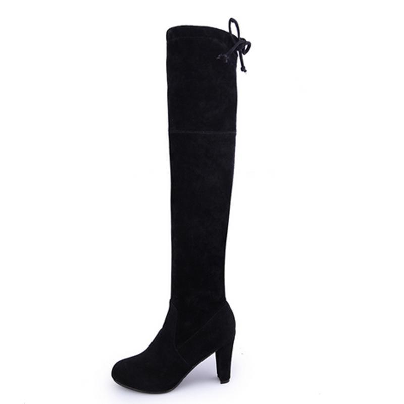 Suede Round Toe Solid Color High Heels Over-knee Long Boots