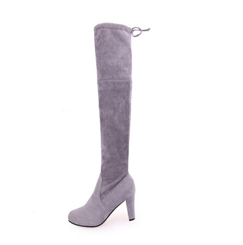 Suede Round Toe Solid Color High Heels Over-knee Long Boots