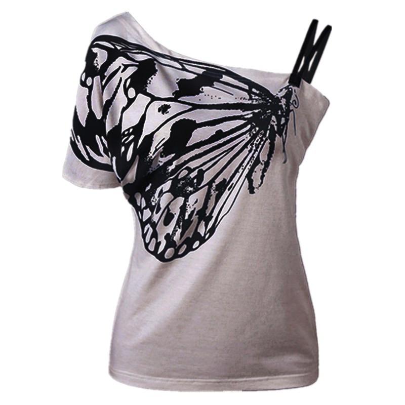 Print One Shoulder Short Sleeves T-shirt