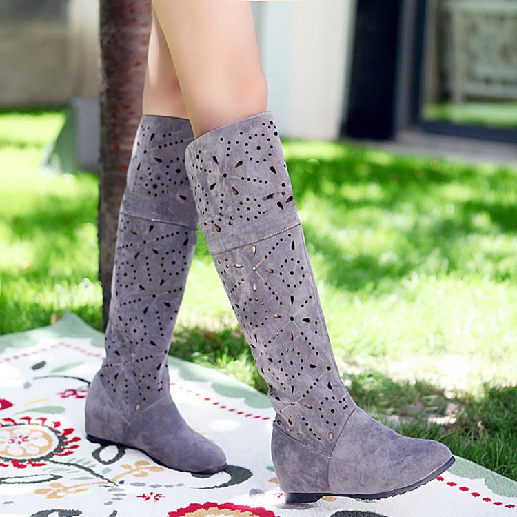 Cut Out Round Toe Plat Loose Knee-length Long Boots with Plus Size