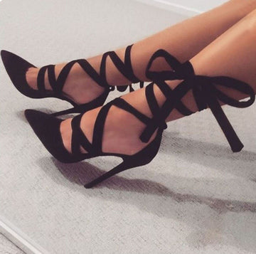 Straps Ankle Lace Ups Pointed Toe Stiletto High Heels Party Shoes
