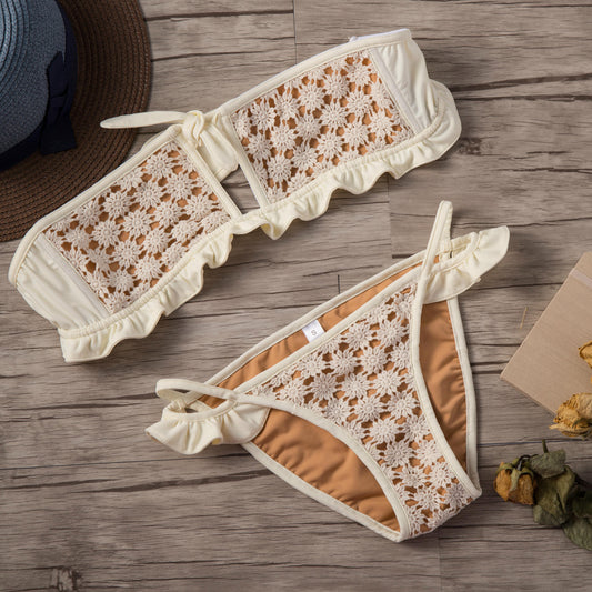 Lace Daisy Frill Bowknot Bikini Set
