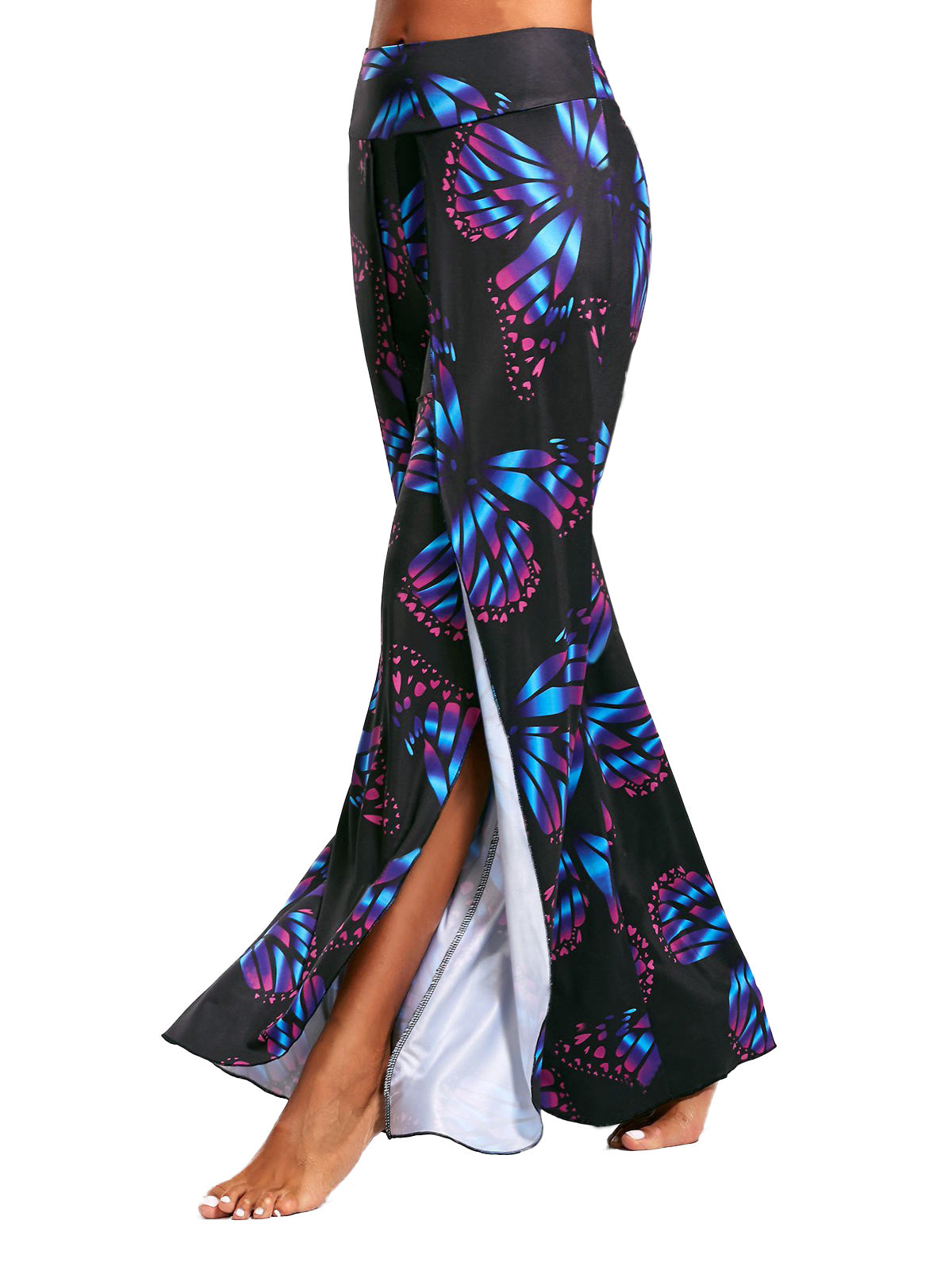 Floral Print Middle Waist Long Split Wide-legs Yoga Pants