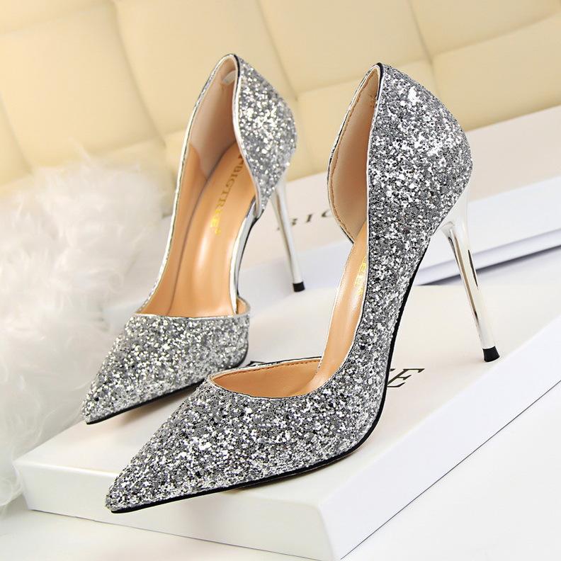 Shinning Low Cut Pointed Toe Stiletto High Heels Party Shoes