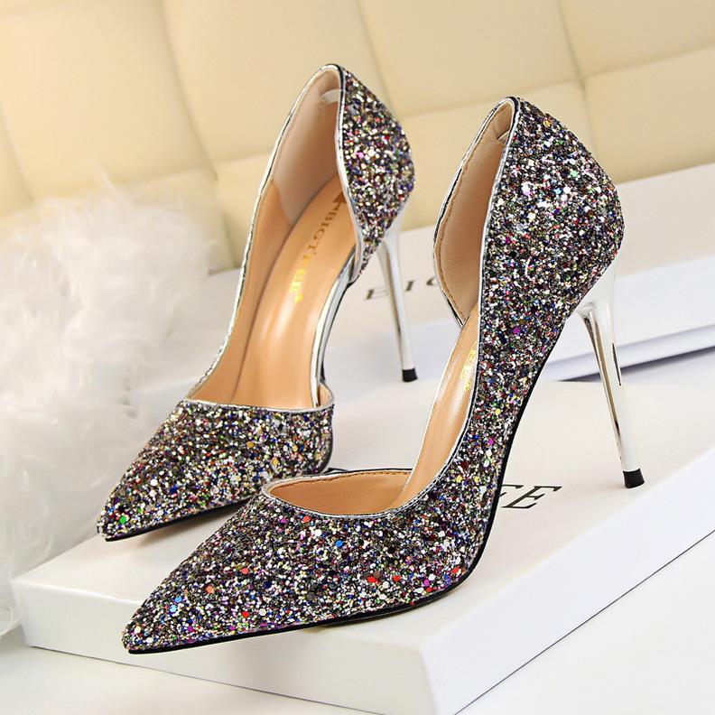 Shinning Low Cut Pointed Toe Stiletto High Heels Party Shoes