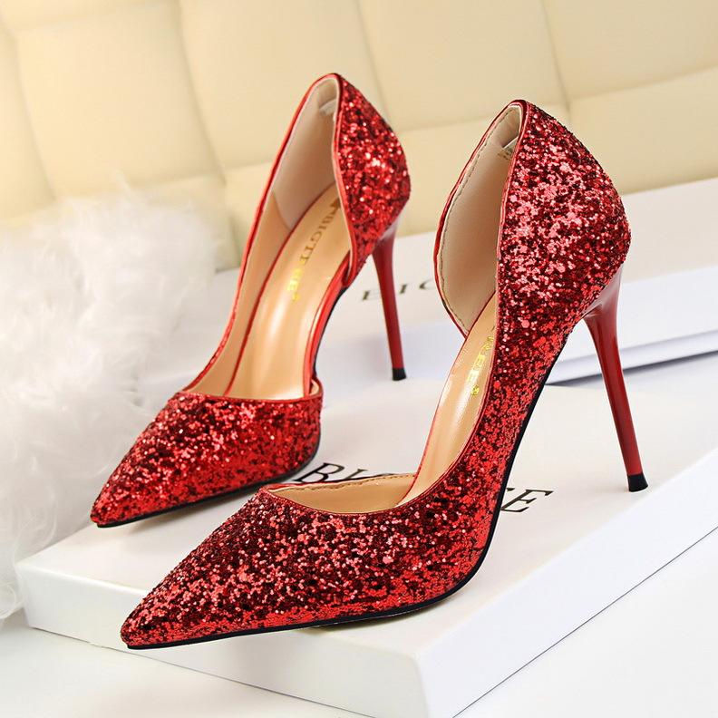 Shinning Low Cut Pointed Toe Stiletto High Heels Party Shoes