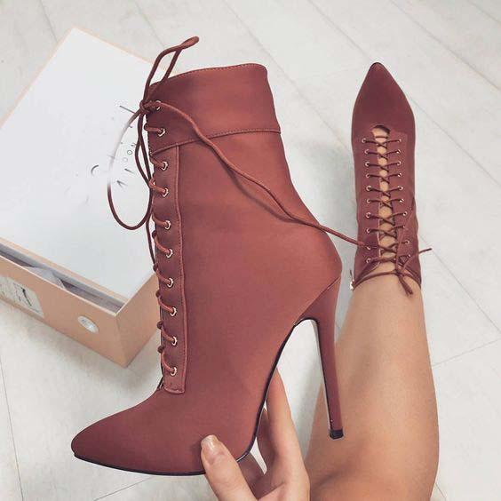 Pointed Toe Lace Up Side Zipper Short Boots