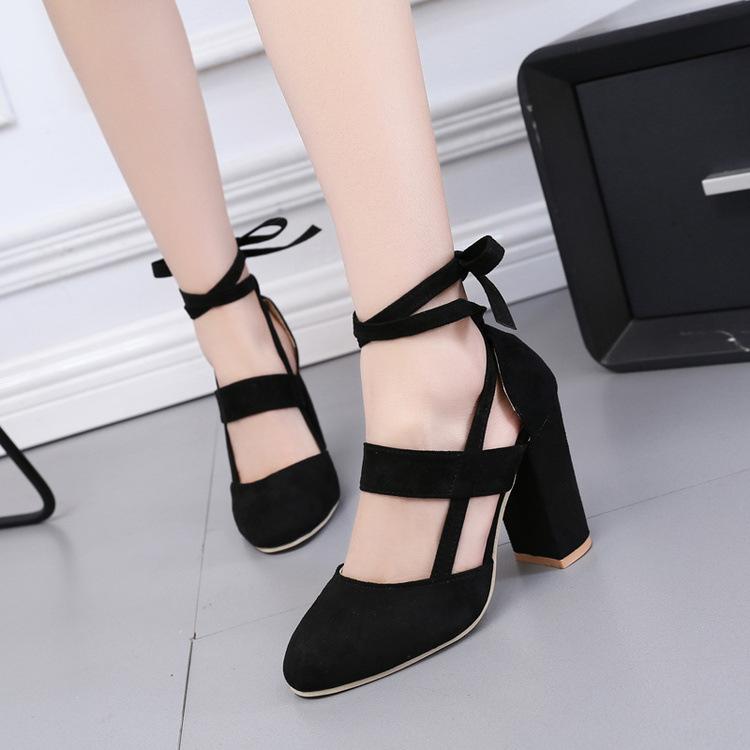 Suede Chunky Heel Pointed Toe Slipper Ankle Strap Sandals