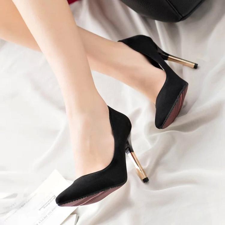 Solid Color Pointed Toe Low Cut Stiletto High Heels Shoes