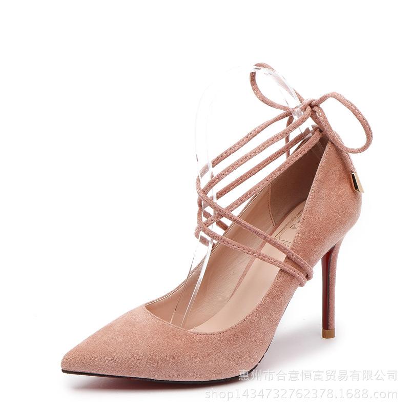 Pointed Toe Ankle Lace Up Suede Stiletto High Heels Prom Shoes