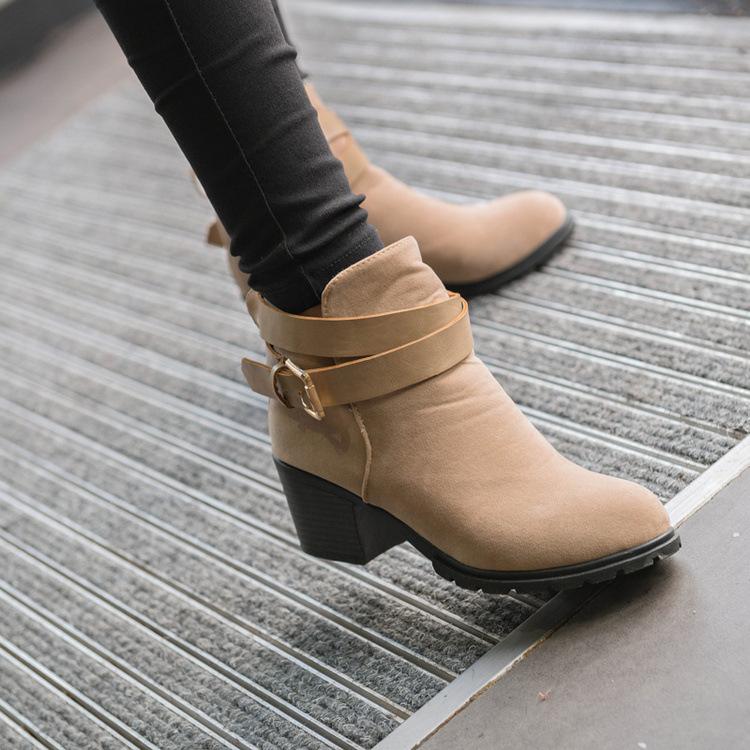 Round Toe Ankle Wraps Low Chunky Heel Low Cut Short Boots