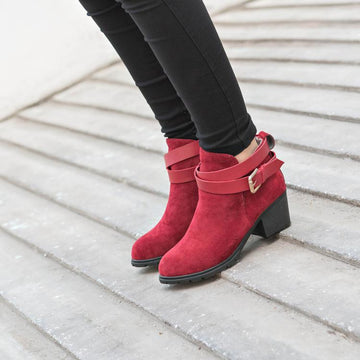 Round Toe Ankle Wraps Low Chunky Heel Low Cut Short Boots