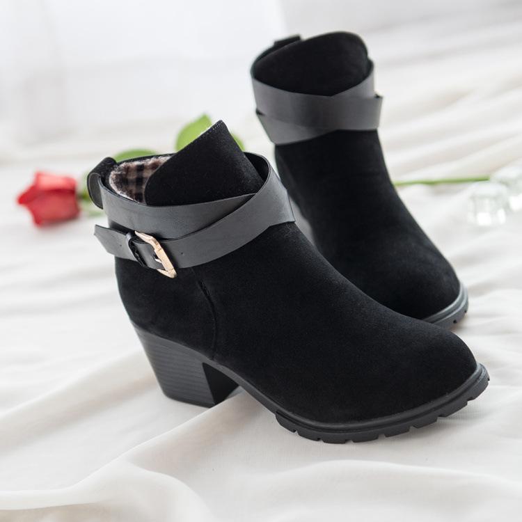 Round Toe Ankle Wraps Low Chunky Heel Low Cut Short Boots