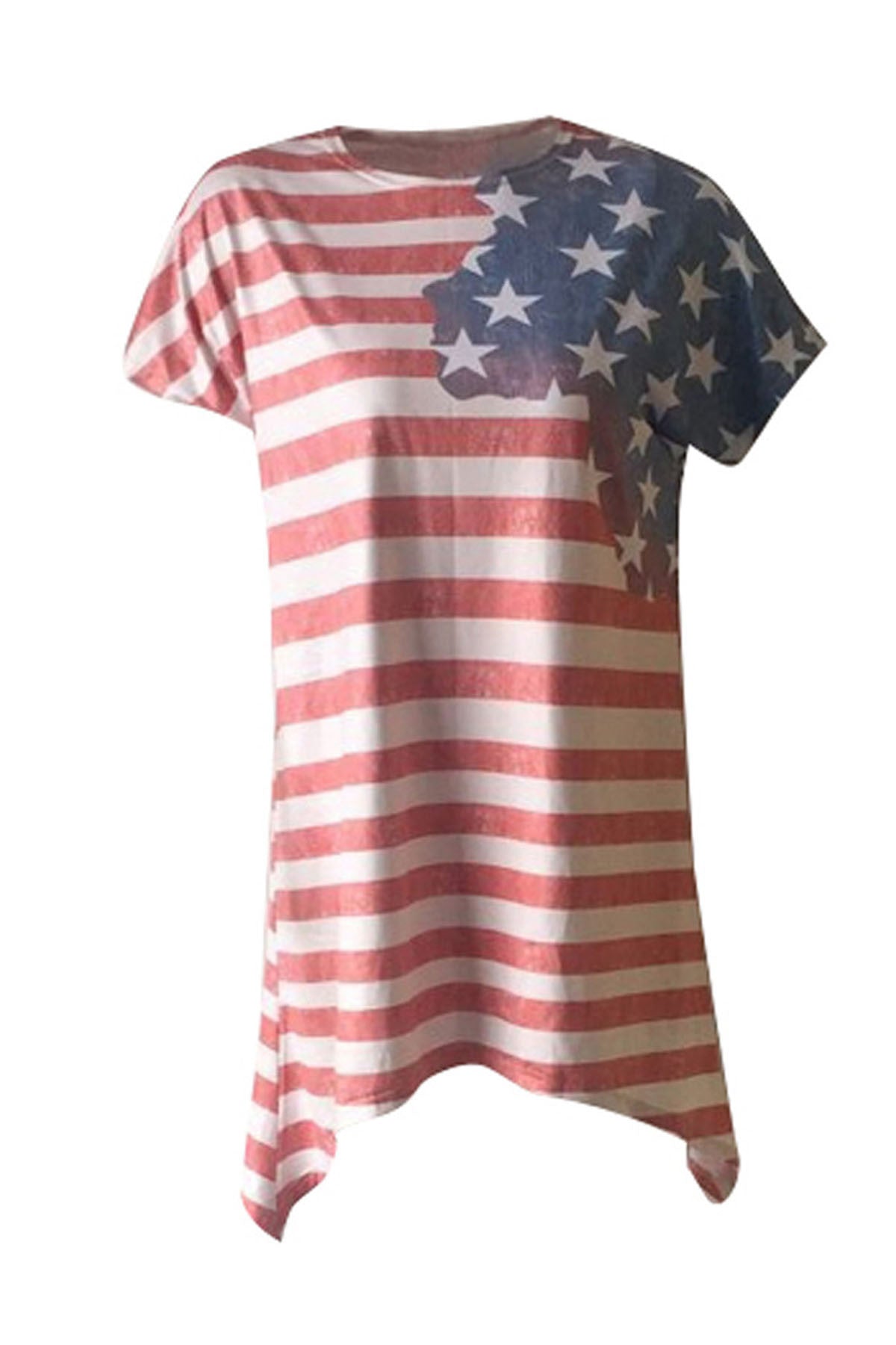 Striped Flag Print Irregular Short Sleeves T-shirt