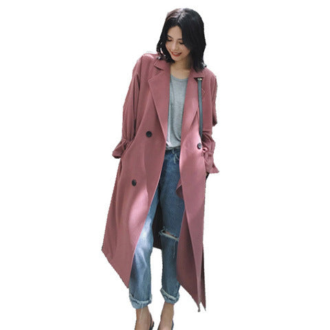 Solid Color Lapel Double Breasted Trumpet Sleeves Long Coat
