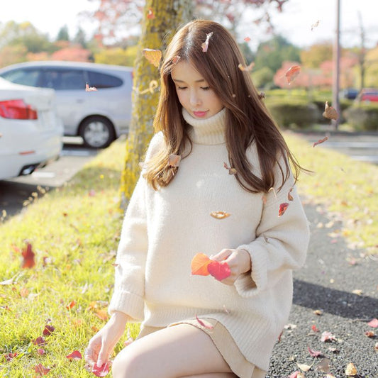 Pure Color High Neck Loose Pullover Sweater