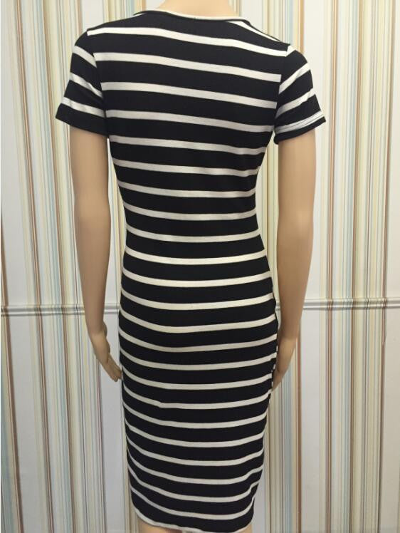 Striped Scoop Short Sleeves Knee-length Dress