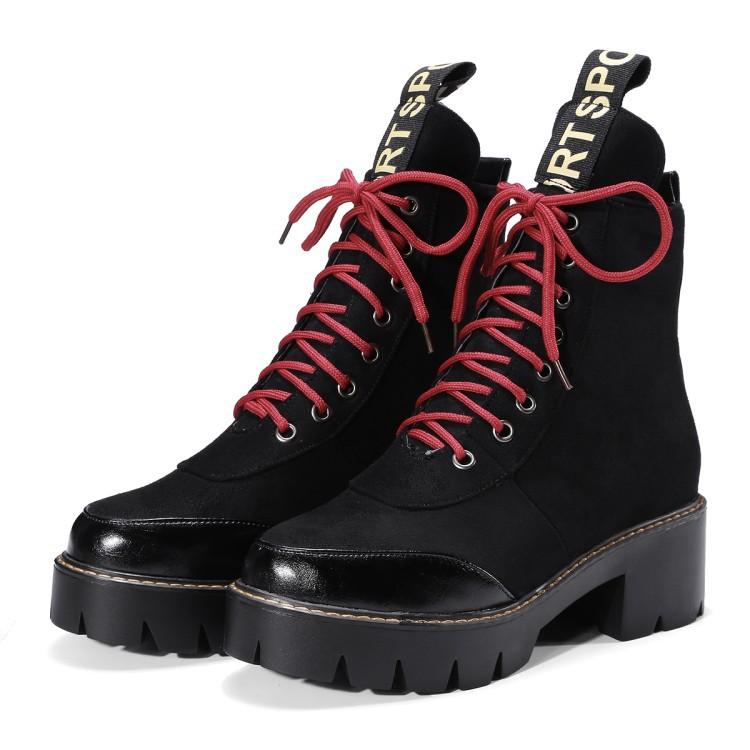 Suede Pure Color Chunky Heel Round Toe Lace-up Punk Short Boots